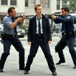 patrick bateman shooting cops in american psycho ( 1 9 9 9 )