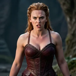 angry muscular scarlett johansson as queen bavmorda, in willow movie
