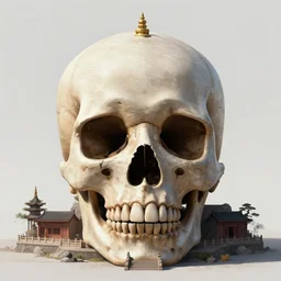 skull - shaped buddhist temple, matte painting, 4 k, masterpiece, digital art, octane render, trending on artstation