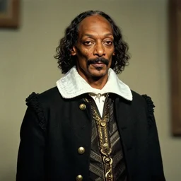 photograph of snoop dog dressed as william shakespeare, filmic, cinematographic