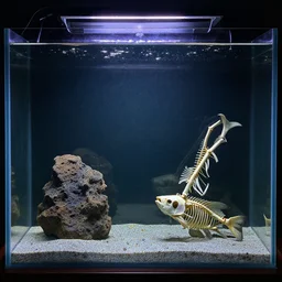 fishtank full of lava and fish skeletons, hd