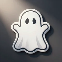 ghost as hello emoji, telegram sticker design, flat design, glossy design, white outline