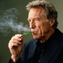 Clint Eastwood sniffing a cannabis leaf