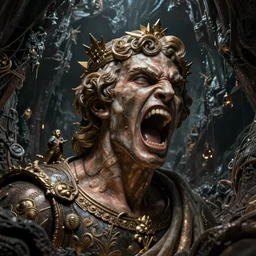 a portrait of caronte on dante ´ s inferno screaming, angry, enclosed dark damp liminal post apocalyptic space, artstation, unreal engine, concept art, illustration, intricate details, ultra realism atmosph, by rutkowski and beksinski and russ mills