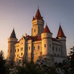 peles castle in sinaia, romania, sunset lighting, hyperrealism, futurism 4 k, octane render