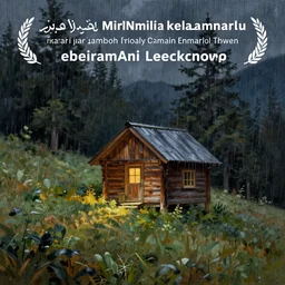 small wooden cabin lost on a hill, trees in the background, at night with a lot of rain, illustration, ismail inceoglu, oil painting