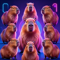 neon, synth wave, capybaras - n 9