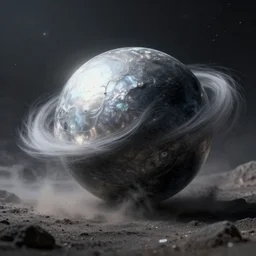 dark matter the mother - of - pearl sky and the black sphare, silver, wind and dust, height detailed hd realistic 8 k