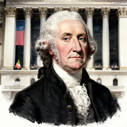 caricature of george washington by lairie greasley and wall street journal portrait