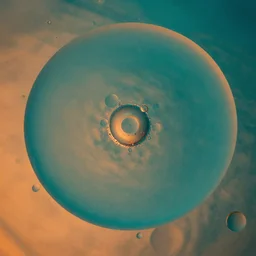 oil in water, macro shot, microscopic, toned colors, teal and orange, small bubbles, post - processing, organic
