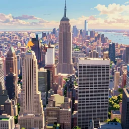 overhead view of new york city skyline in the year 2 1 0 0, anime background by studio ghibli
