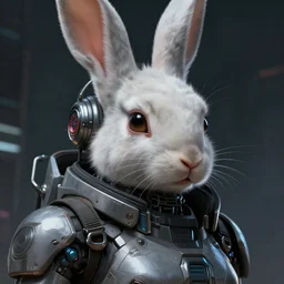 a cyborg bunny in a cybersuit, epic portrait illustration, darek zabrocki, noah bradley, artstation, photorealistic close - up portrait, detailed illustration portrait, incredible details, dark cyberpunk illustration