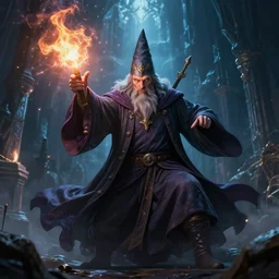 a powerful wizard casting a spell