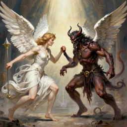 hyper detailed digital illustration of angels battling demons