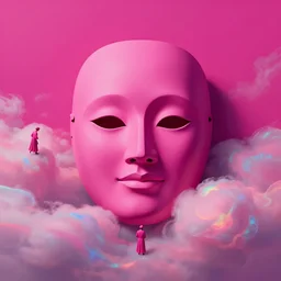post - minimalism portrait of a the archrose of the krea's mask hospital, bird's eye view, acolyte climbing, iridescent clouds, vibrant magenta color scheme, highly detailed, in the style of romanticism, cinematic, artstation, moebius, greg rutkowski