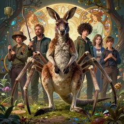 highly detailed surreal vfx portrait of a nowpunk spider kangaroo hybrid, stephen bliss, unreal engine, greg rutkowski, loish, rhads, beeple, makoto shinkai and lois van baarle, ilya kuvshinov, rossdraws, tom bagshaw, alphonse mucha, global illumination, detailed and intricate environment