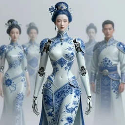 organic cyborg, chinese blue and white porcelain, diffuse lighting, fantasy, intricate, elegant, highly detailed, lifelike, photorealistic, digital painting, artstation, illustration, concept art, smooth, sharp focus, by john collier and albert aublet and krenz cushart and artem demura and james jean h 8 9 6