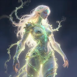 glowing vine and human hybrid, realistic illustration, backlit, intricate, indie studio, fantasy, rim lighting, pastel shades, powerful, emotional, powerful, epic composition,