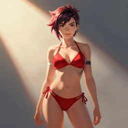 portrair of overwatch tracer in a red bikini, artwork by sergey kolesov,