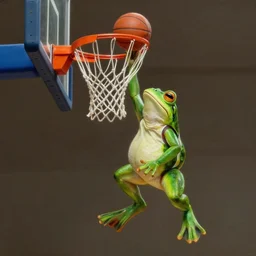 a frog dunking a basketball into a basketball hoop highly detailed, sharp focus, matte painting, by isaac levitan and asher brown durand,