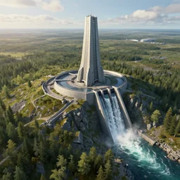 hydroelectric citadel in a boreal ridge, digital art, artstationhq