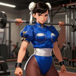 Chun li at the gym, art by Krenz Cushart, trending on Artstation, highly detailed, high contrast lighting