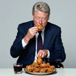 a highly detailed, full length, gorgeous portrait of bill clinton, eating fried chicken