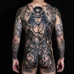 Full body tattoo, samurai, chains, ink, undead