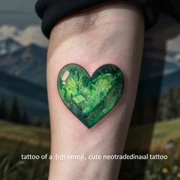 “tattoo of a small green heart 💚 emoji, cute neotraditional tattoo”