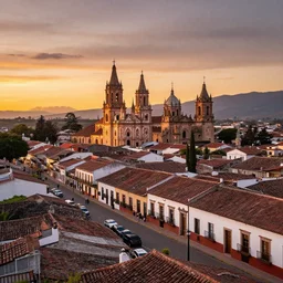 a very high quality photo of a beautiful hispanic town during sunset