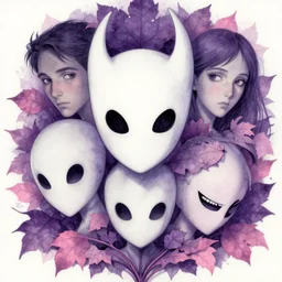 portrait, nightmare anomalies, leaves with hollow knight by miyazaki, violet and pink and white palette, illustration, kenneth blom, mental alchemy, james jean, pablo amaringo, naudline pierre, contemporary art, hyper detailed