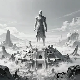 a black desert on an ethereal alien world with ruins from the ghost in the shell anime film; an atmospheric image from the science fiction anime film; by makoto shinkai and studio ghibli