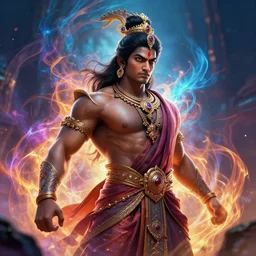 narasimha, character concept art, portrait, epic, trending on artstation, very detailed, 4 k, hd, dramtic lighting, flowing energy, colorful