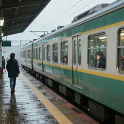 the train by the platform, the movie the garden of words by makoto shinkai, the weather drizzly, moist, 8 k, unreal engine