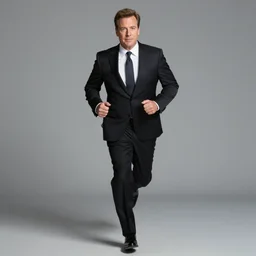1 9 9 9 andy richter wearing a black suit and necktie running down an empty street, kodak fun saver photo, overcast afternoon
