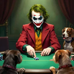 dc universe joker playing poker with dogs detailed art
