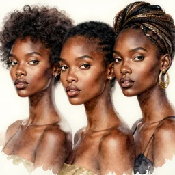 beautiful watercolor painting of black women, intricate, elegant, highly detailed, digital painting, artstation, concept art, smooth, sharp focus, dynamic lighting, ultrarealistic, cinematic, octane render, 8 k