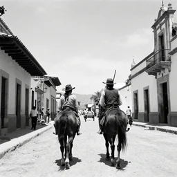 a film still from a western movie in mexico, black and white, wide lens,