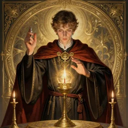 A young mage in an invocation ritual, realistic, sharp focus, 8k high definition, insanely detailed, intricate, elegant, art by Virgil Finlay
