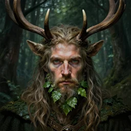 patrick rothfuss as a forest druid with antlers, and leaves in his beard | highly detailed | very intricate | symmetrical | cinematic lighting | award - winning | closeup portrait | painted by donato giancola and mandy jurgens and charlie bowater | featured on artstation