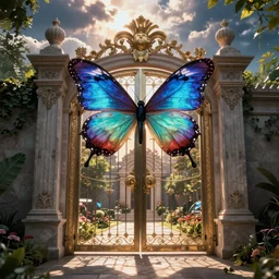 The gate to the eternal kingdom of butterflies, fantasy, digital art, HD, detailed.