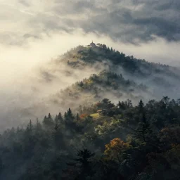 peaceful misty silent hill, watercolor, dramatic lighting, cinematic, establishing shot, extremely high detail, photorealistic, cinematic lighting