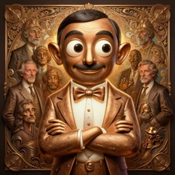 anthropomorphic highly detailed group portrait of funny mr bean neon giant cute eyes bronzefume, intricate, elegant, highly detailed, digital painting, artstation, concept art, smooth, sharp focus, illustration, art by artgerm, bob eggleton, michael whelan, stephen hickman, richard corben, wayne barlowe, trending on artstation and greg rutkowski and alphonse mucha, 8 k