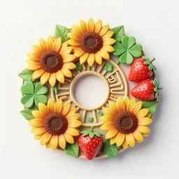 photo of beautiful decorative ornament fibonacci rhythms, sunflowers, strawberries, four leaf clover, highly detailed, rendered in octane, vibrant colors, 3 5 mm