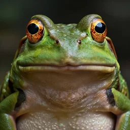 hyperrealistic mixed media image of ( bullfrog ) with face info wars alex jones, stunning 3 d render inspired art by xiang duan and thomas eakes, perfect facial symmetry, hyper realistic texture, realistic, highly detailed attributes and atmosphere, dim volumetric cinematic lighting, 8 k octane detailed render, post - processing, masterpiece,