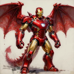 a oil sketch of a dragon ironman, blood red color, based on a dragon, paint smears, comic iron man, dragon robot, iron man, robot, marvel, oil painting, gta 5 cover art, by artgem