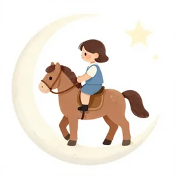 little person riding a little horse over little moon