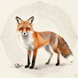 fox, chinese ink brush, intricate background