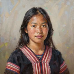 portrait of a young paiwan woman ( 3 5 ) from taiwan in 2 0 2 1, an oil painting by ross tran and thomas kincade