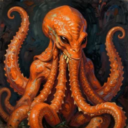 portrait of orange cthulhu by cedric peyravernay in the style of egon schiele